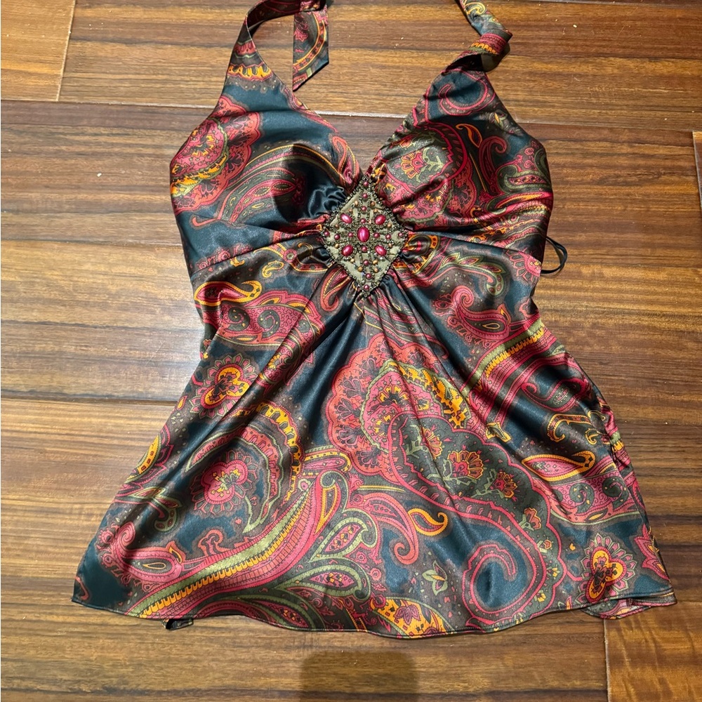 Cache Multicolor Paisley Halter Top